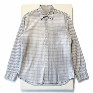 Billy Reid Men’s XL Full Cut Button Down Shirt Grey Blue Plaid Long Sleeve